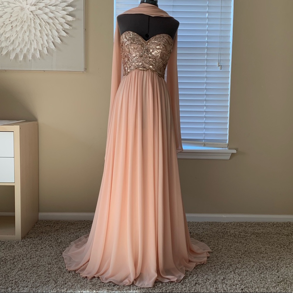 Unique gold Sequin nude chiffon prom gown dress 4
